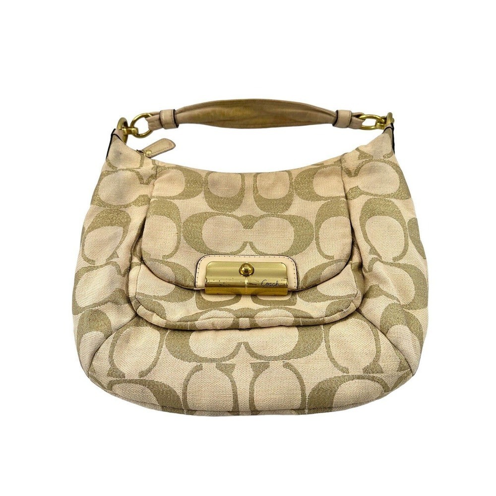 Coach Kristen16804 Signature Champagne linen Leather Shoulder Bag no crossbody